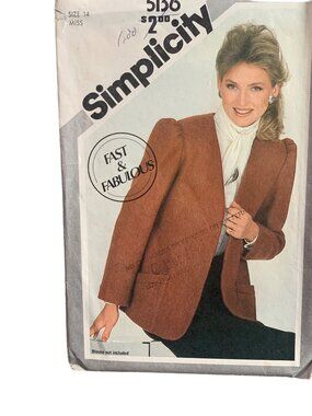 Simplicity 5136 Fast & Fabulous Misses' Blazer Coat Sewing Pattern Size 14 Uncut